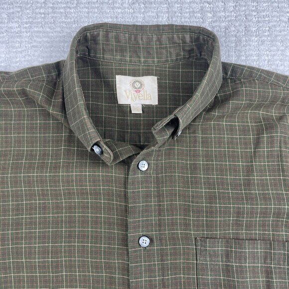 Viyella Long Sleeve Shirt Green / Red Plaid Wool Blend Button Down Men's Size L - Picture 2 of 16